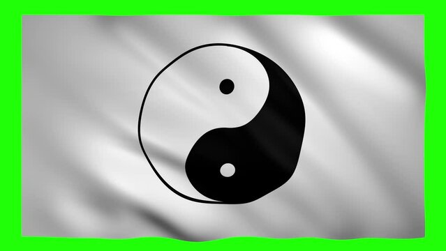 Yin Yang symbol on the black and white flag on green screen for chroma key