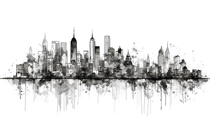 Fototapeta premium Continuous drawing black and white city sketch. Created with Generative AI technology
