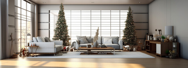 Living room decorated in Christmas style with Generative AI