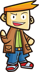 Cool male cartoon character with orange hair wearing leather jacket