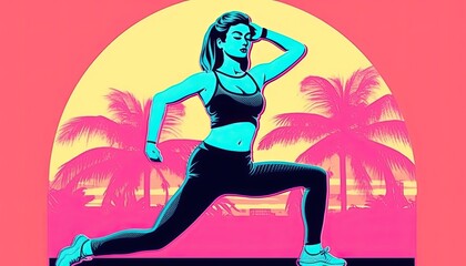 Female fitness graphic in y2k neon retro graphic style.