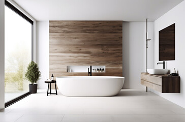 Obraz na płótnie Canvas Bathtub in modern style bathroom with Generative AI