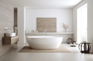 Naklejka na ściany i meble Bathtub in modern style bathroom with Generative AI