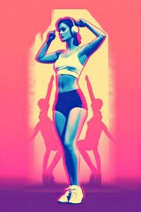 Fototapeta na wymiar Female fitness graphic in y2k neon retro graphic style.