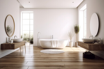 Obraz na płótnie Canvas Bathtub in modern style bathroom with Generative AI
