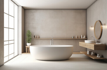 Naklejka na ściany i meble Bathtub in modern style bathroom with Generative AI