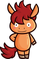 Cute brown horse cartoon illustration in standing position