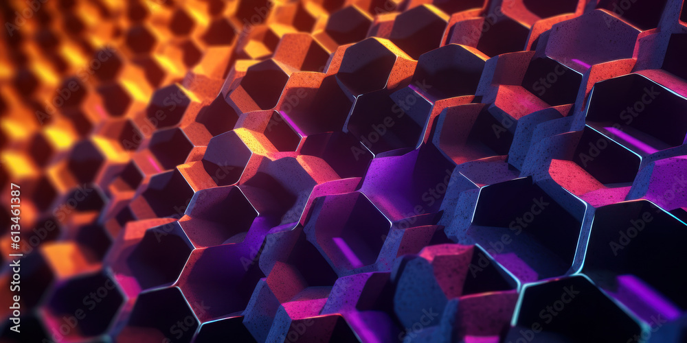 Poster data network: abstract hexagon pattern representing digital connectivity.