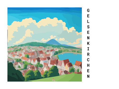 Gelsenkirchen: Vintage artistic travel poster with a German scenic panorama and the title Gelsenkirchen