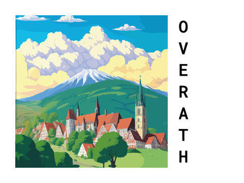 Overath: Vintage artistic travel poster with a German scenic panorama and the title Overath