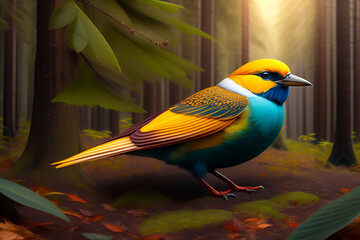 3d bird art in forest 