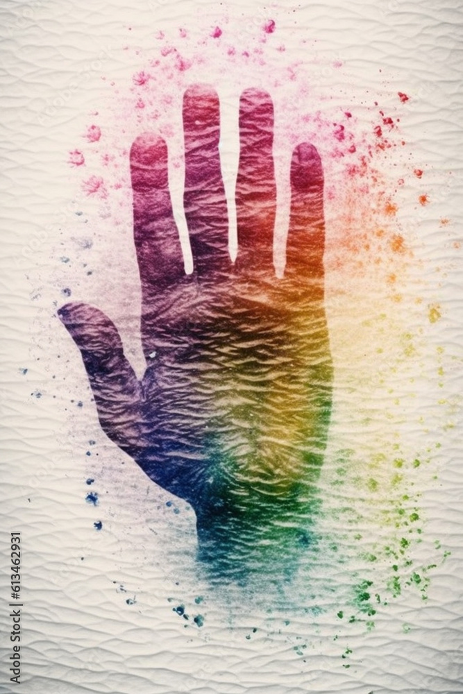 Fototapete A fingerprint made of vibrant watercolor strokes, blending colors together to create a dynamic and expressive image. Generative AI technology.