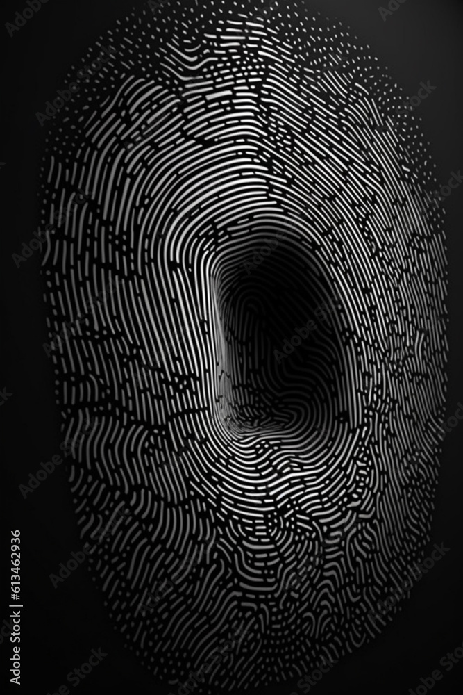 Fototapete An abstract representation of a fingerprint formed with geometric shapes, creating a visually intriguing and modern composition. Generative AI technology.