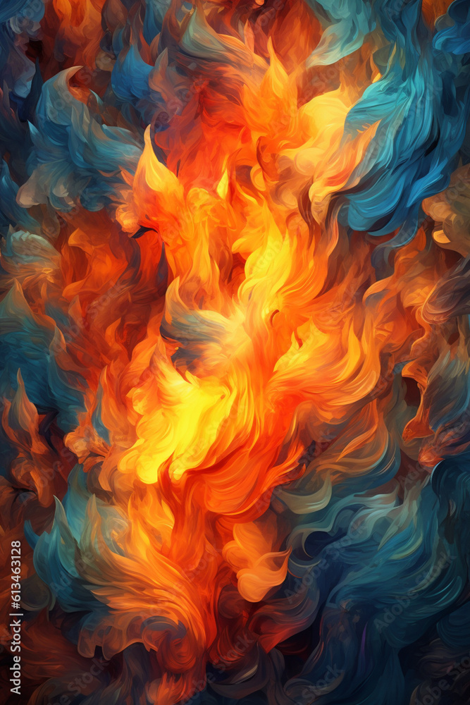 Aufkleber An abstract artwork depicting a series of interconnected flames, symbolizing the unity and strength that can be achieved through collective action. Generative AI technology.