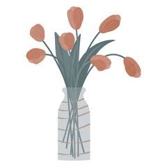 Flowers in a vase. A bouquet of stylized plants in the flat style. Isolated on a white background. Vector illustration.