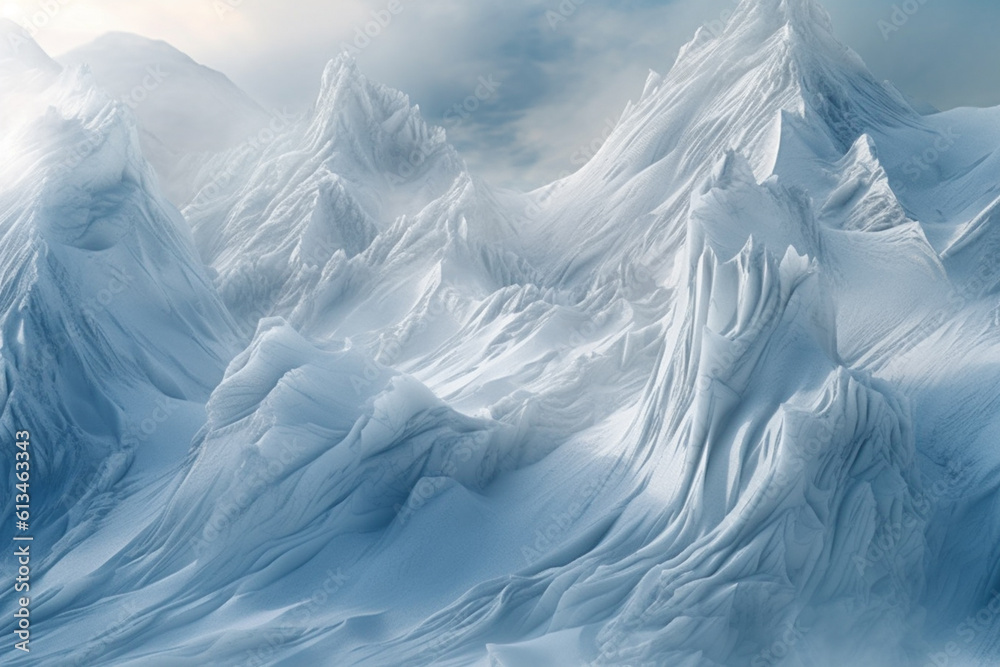Poster wind-sculpted ice formations on a mountain peak, showcasing the transformative power of wind in shap