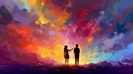 silhouette of a man and woman painting of the Lgbtq concept 