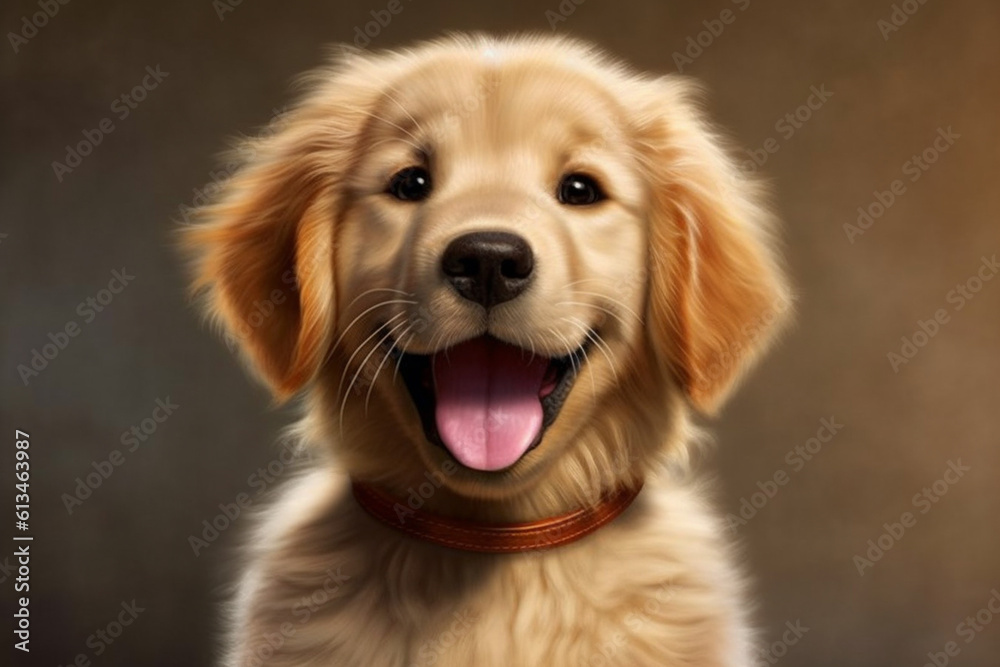 Poster a golden retriever puppy with its adorable floppy ears and playful expression, symbolizing the timel
