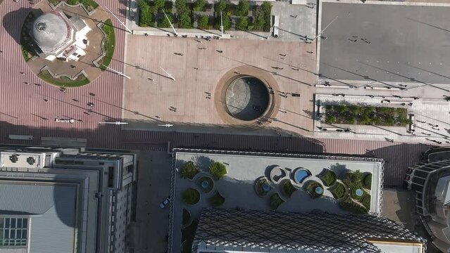 Aerial view of the library of Birmingham, Baskerville House, Centenary Square, Birmingham, West Midlands, England, United Kingdom.