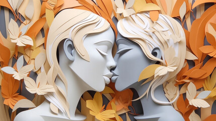 sculptural paper constructions two women kissing LGBT concpet 
