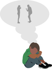 Black child with parents fighting-