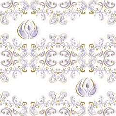 Hand-drawn watercolor illustration. Seamless damask pattern. Can be used for textile, printing or other design. Floral pattern. Two options - on white and transparent background.