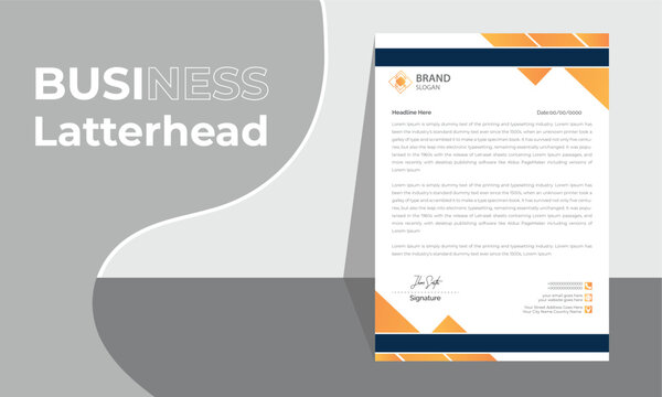 Letterhead Design Template, Creative, Minimal, elegant Corporate Clean Letterhead Design. Modern, professional, business, personal letterhead design. Blue and orange unique best letterhead design.