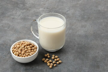 Susu Kedelai, glass of soy milk on dark background

