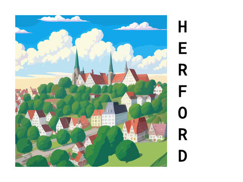 Herford: Vintage artistic travel poster with a German scenic panorama and the title Herford