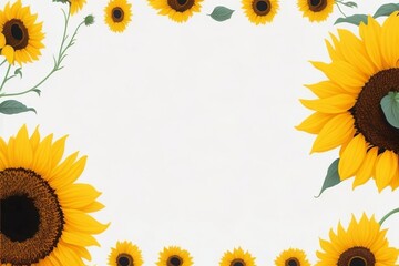 Frame of sunflowers on a white background AI Generative