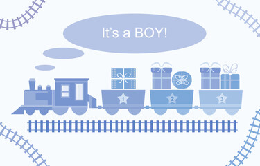 Train and gifts. Its a boy. Vector illustration - 613466999