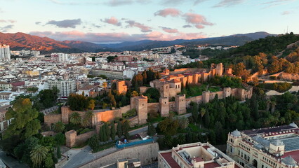 Fototapeta na wymiar Aerial footage of the Alhambra palace and fortress in Granada