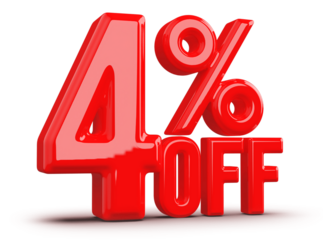 4 Percentage Off Numbers 3D Red