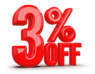 3 Percentage Off Numbers 3D Red