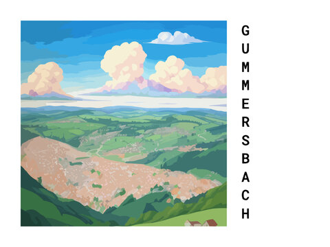 Gummersbach: Vintage artistic travel poster with a German scenic panorama and the title Gummersbach