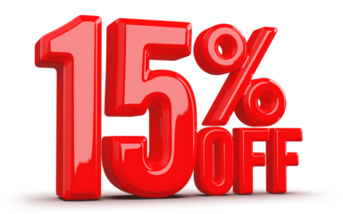 15 Percentage Off Numbers 3D Red