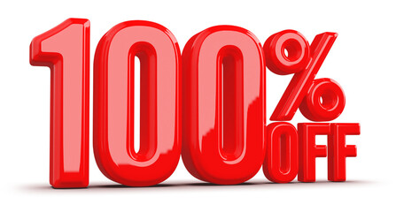 100 Percentage Off Numbers 3D Red