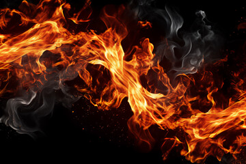 Fire flames on black background, generative ai