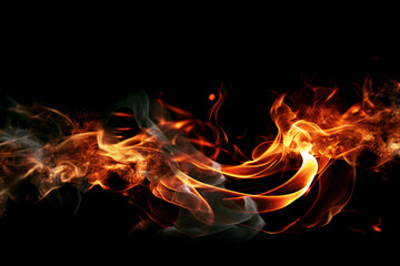 Fototapeta premium Fire flames on black background, generative ai