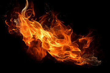 Fototapeta premium Fire flames on black background, generative ai