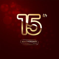 15th year anniversary logo design with a double line concept in gold color