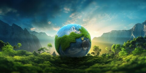Earth on Green Nature Background. World Environment Day and Earth Day. Generative Ai