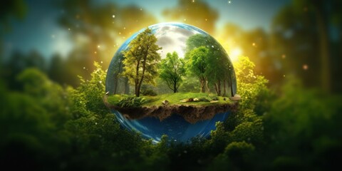 Cystal Earth Protect Growth Tree Inside Nature Background. World Environment Day and Earth Day. Generative A