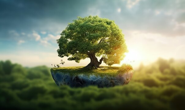 Tree growth Green Nature background, World Environment Day and Earth Day. Generative AI