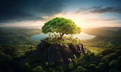 Tree growth Green Nature background, World Environment Day and Earth Day. Generative AI