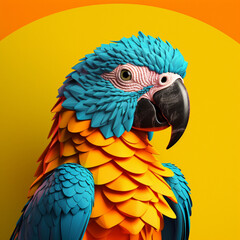 Fototapeta premium Parrot on yellow background. Generative AI.