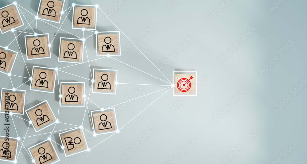 Wall mural red dartboard and black arrow connection linkage with human icon for customer focus target group and