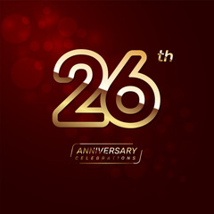 26th year anniversary logo design with a double line concept in gold color