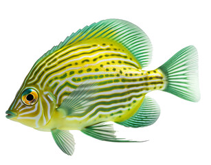 Green Zebrasoma xanthurum fish on the transparent background PNG. AI generative.