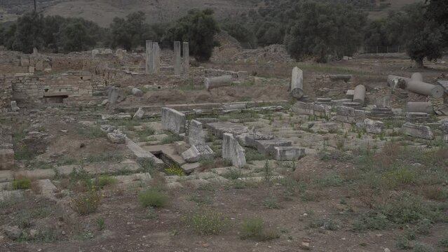 ancient ruins of the city of Gortyna, &Gamma;ό&rho;&tau;&upsilon;&nu;&alpha;, was a town of ancient Crete which appears in the Homeric poems. was next to Cnossus in importance and splendour. 4K footage